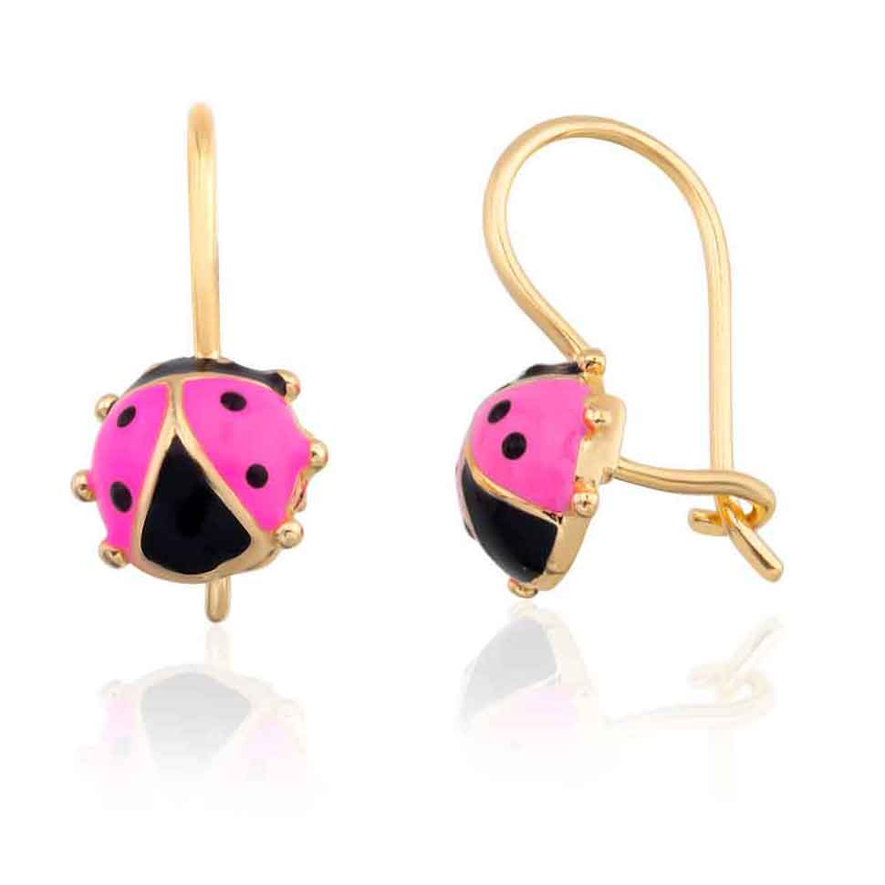 Pembe Uğur Böceği Altın Çocuk Küpe