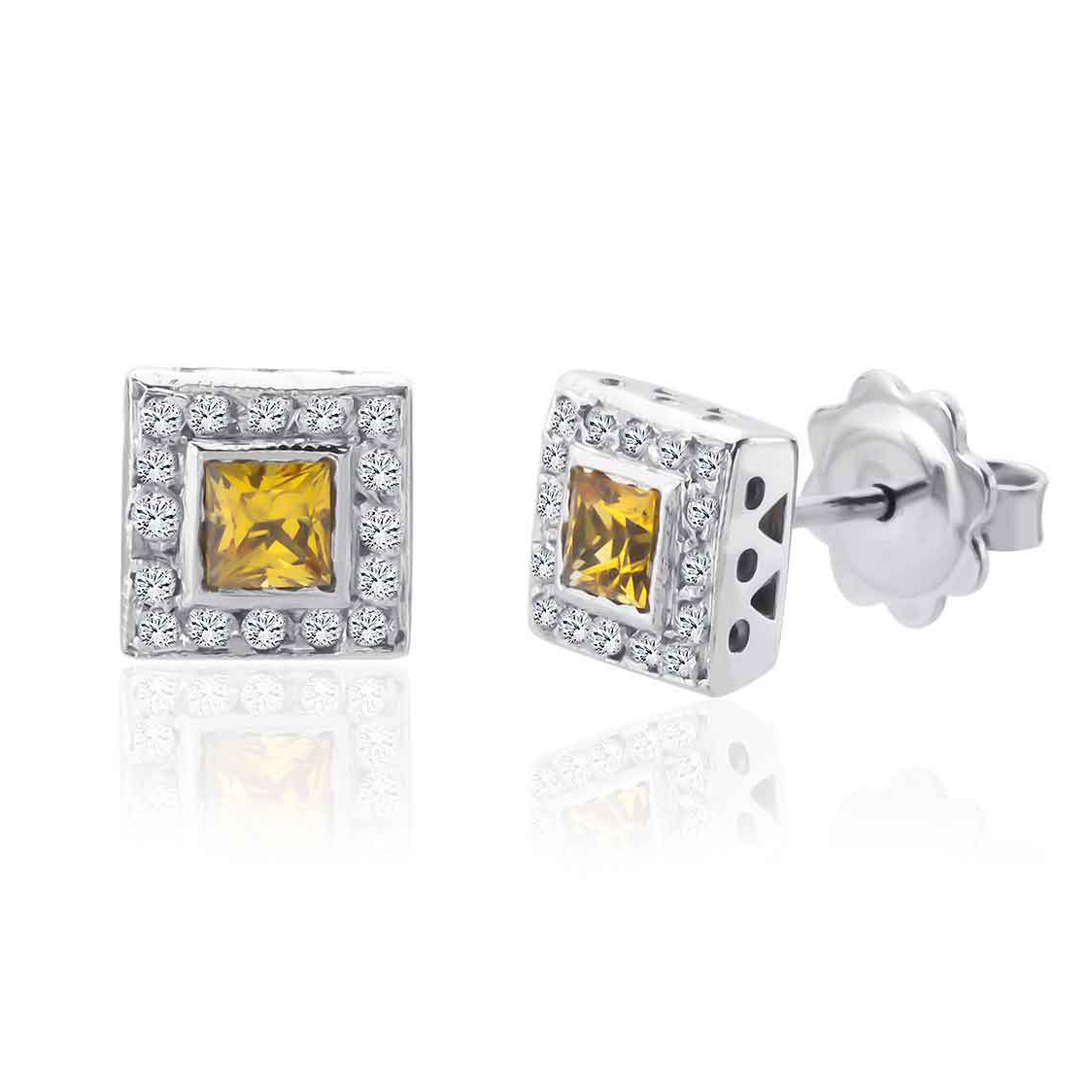 Pırlantalı Sarı Safir Küpe 0.42 Karat