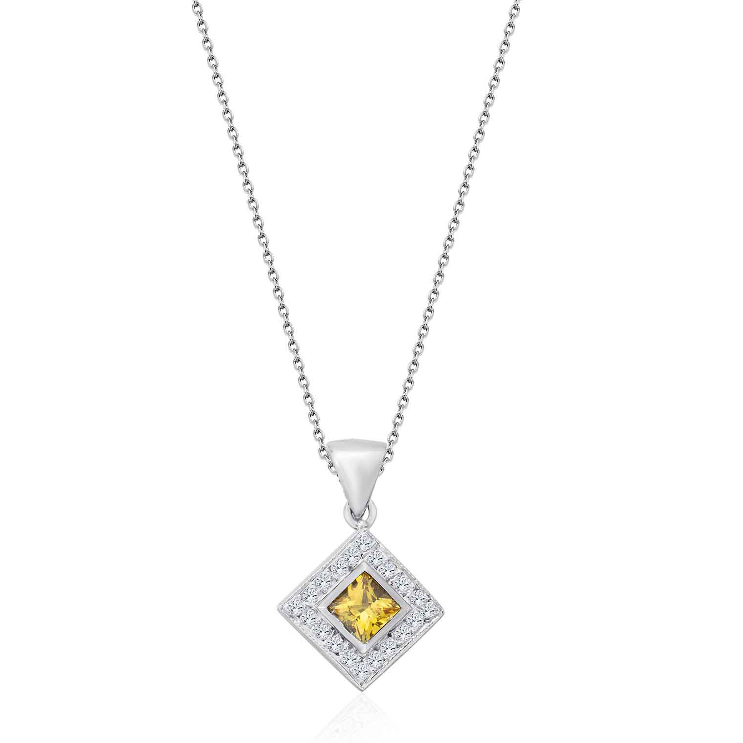 Pırlantalı Sarı Safir Kolye 0.24 Karat