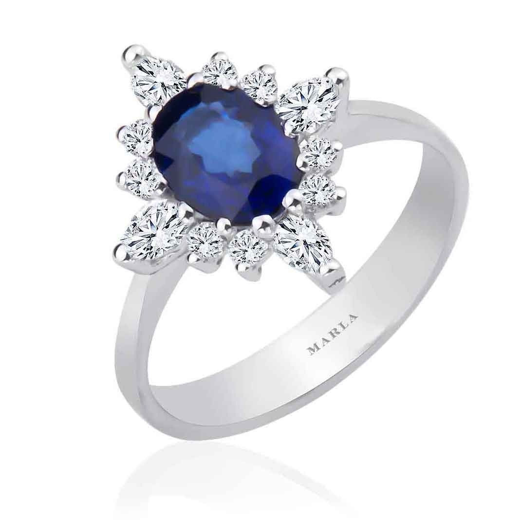 Pırlanta Safir Yüzük 0.0,35 Karat